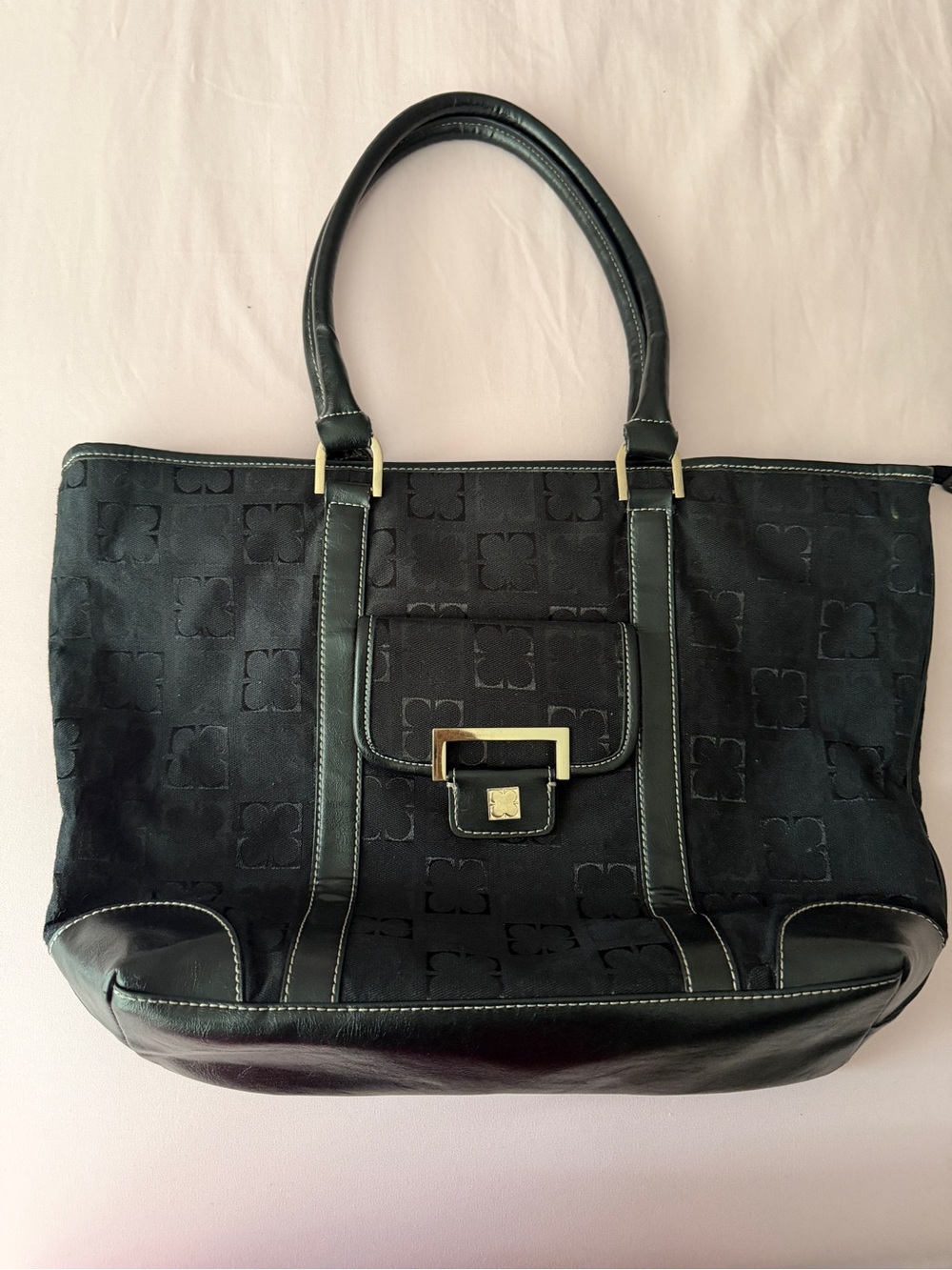Liz Claiborne Black Tote with Front Buckle Pocket